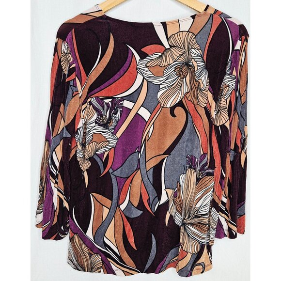 Chicos Travelers Abstract Floral Print Tunic Top Size 1 Multicolor Stretch Knit - Picture 5 of 6